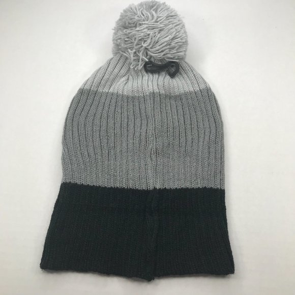 Winter Essentials Women's One Size Black/Gray Stripes Knit Beanie Hat With Pom - Picture 2 of 10
